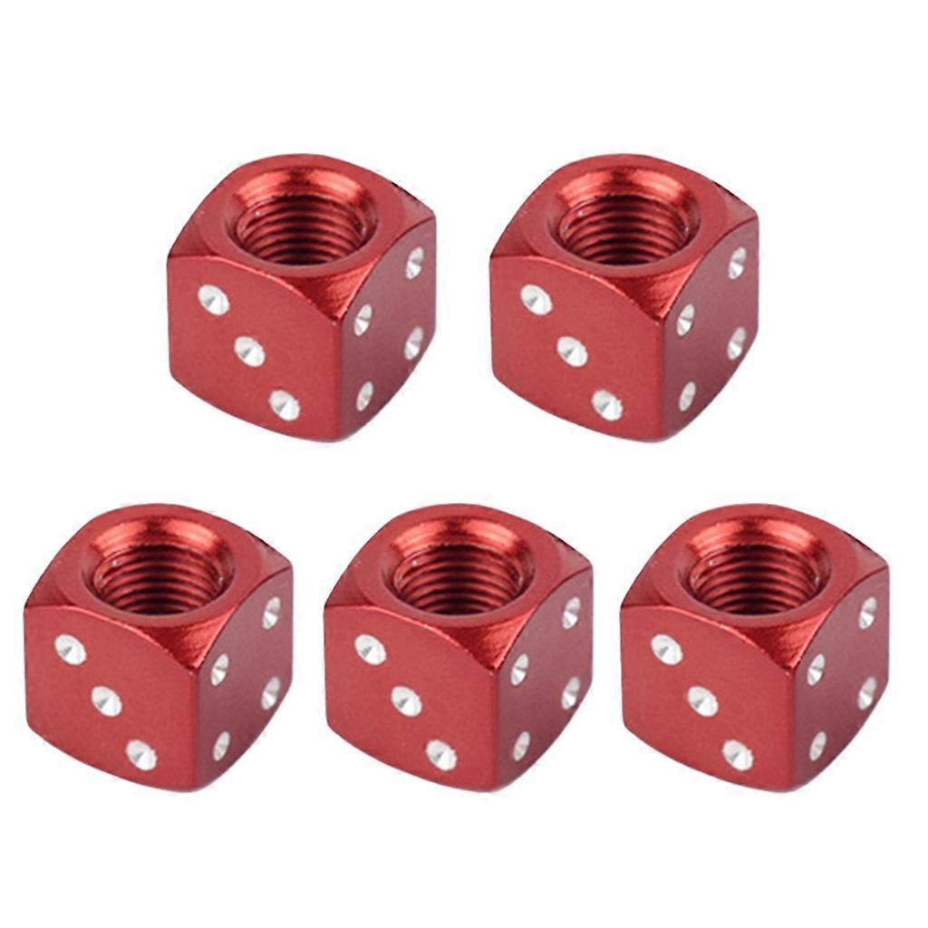Bicycle Tire Air for Valve Cover, 5pcs, for Mountain Bike Bike Trunk, Air for Valve Stem, Dust, Dice Shape Bicycle for V  Red