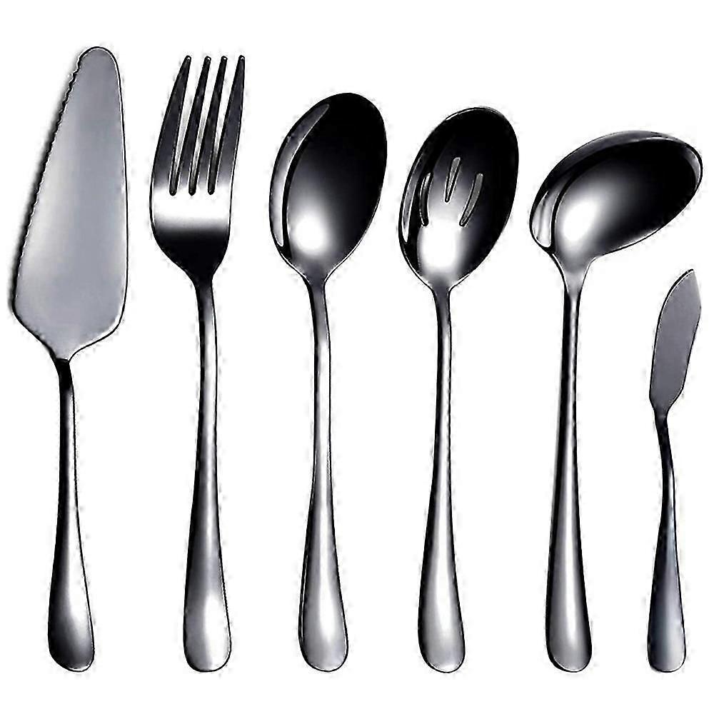 6Piece Serving Flatware Silverware Set, Serving Utensil Set,Include Cake Server, Slotted Serving S