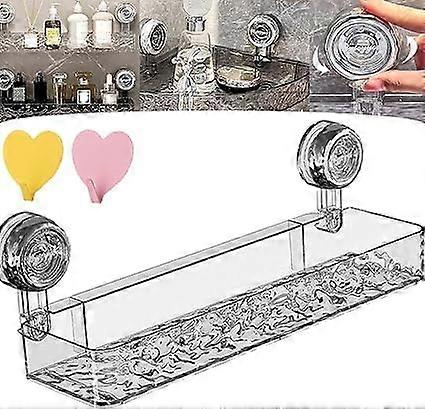 Bathroom Storage Rack - No-Drill Transparent Wall Mounted Corner Shower Rack with Suction Cups - Rectangle Size