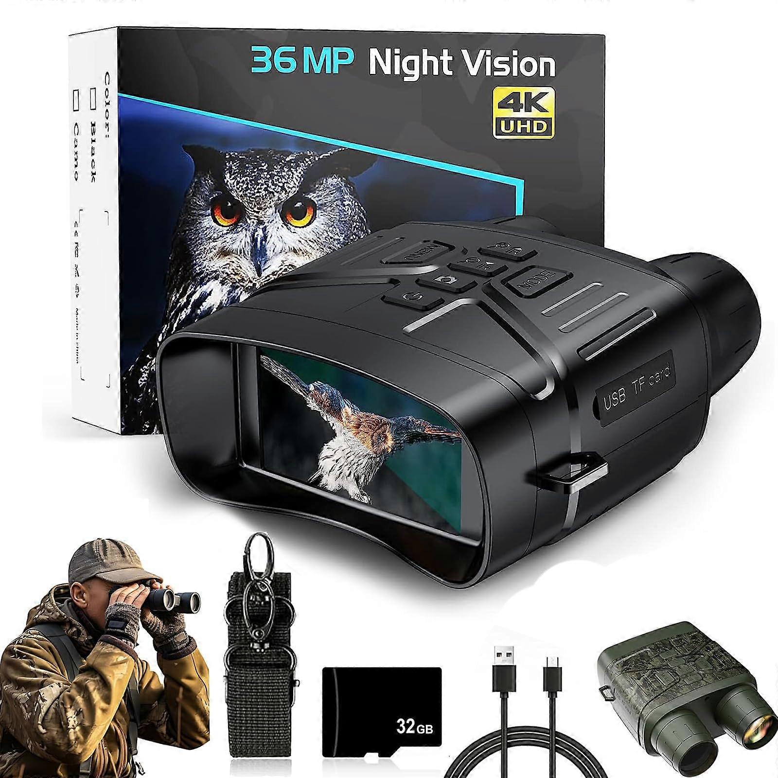 Night Vision Binoculars 36MP Full HD 4K Infrared Goggles for Adults Camping Black Color