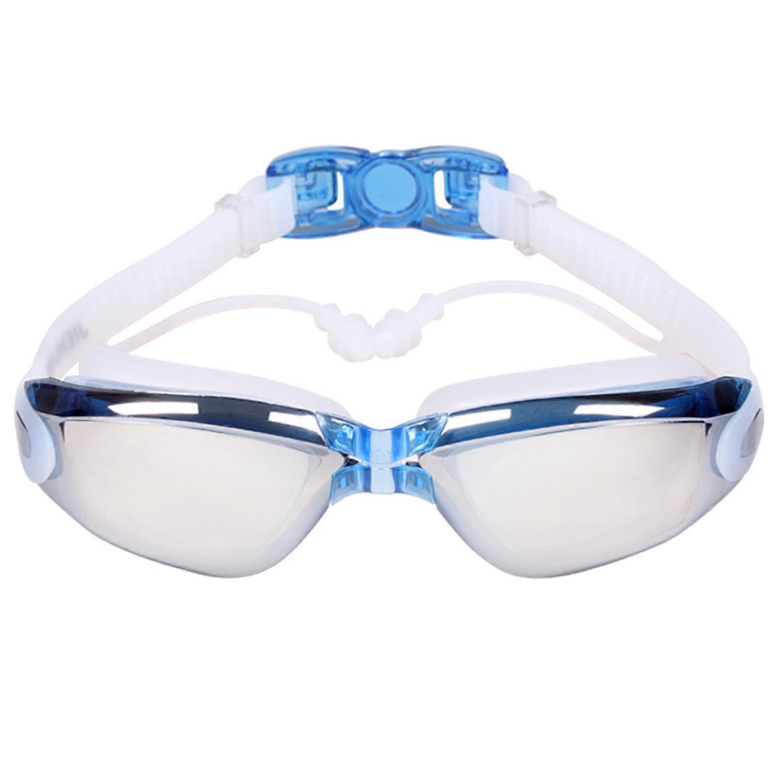 Siamese Adults Swimming Goggles Unisex Pools Goggles with Earplugs Anti-fog UV for Protection for Beginners Professional Electroplating blue