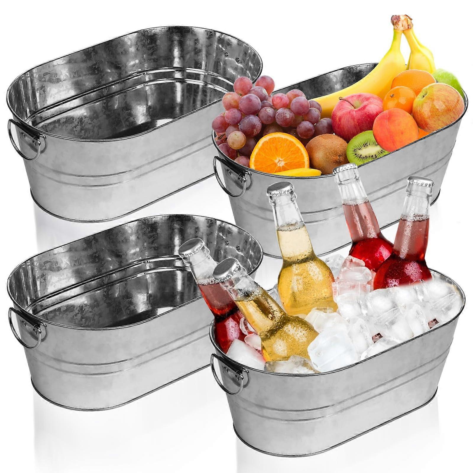 Galvanized Ice Buckets Set of 4, 3 Gallon Metal Champagne Drink Cooler for Parties and Events, Large Capacity