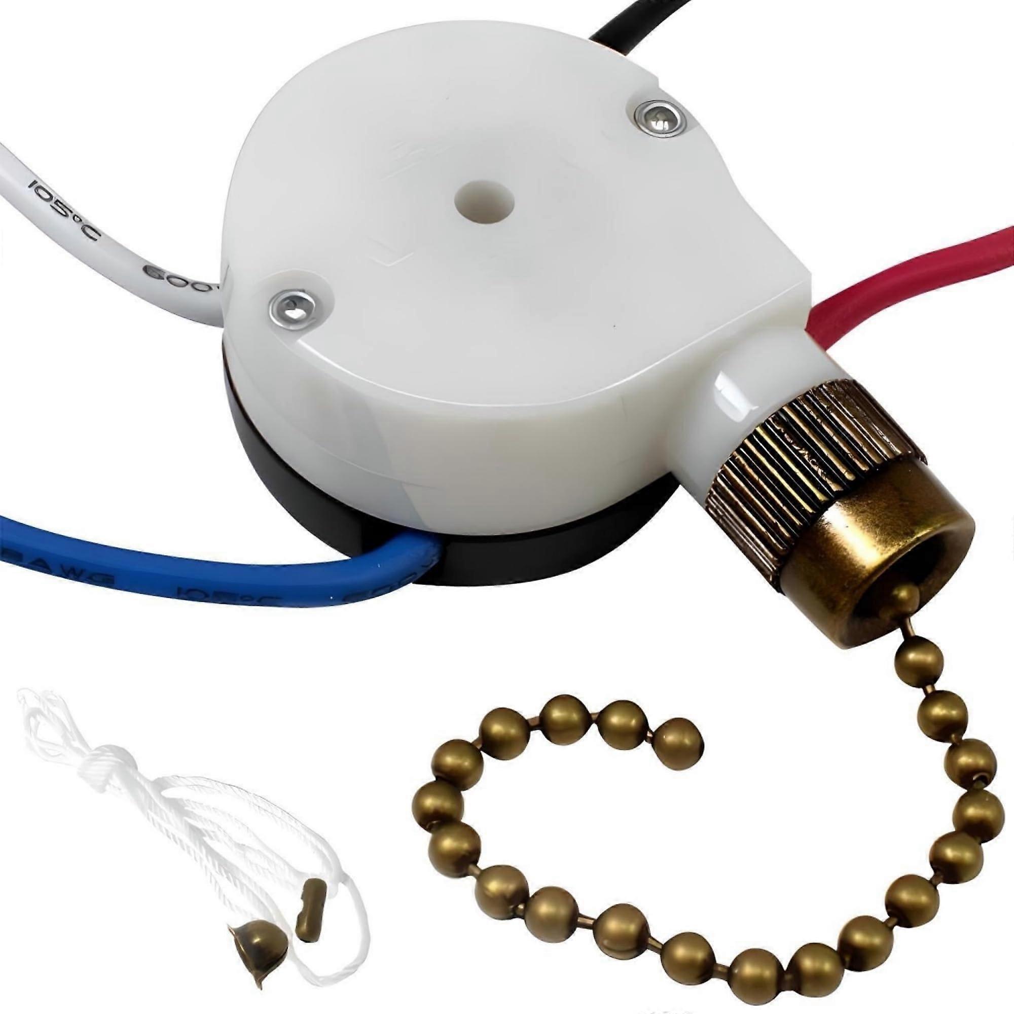 Zing Ear ZE-208S Rotary Speed Control Pull Chain Switch 4 Wire 3 Speed for Ceiling Fans Antique Brass Finish