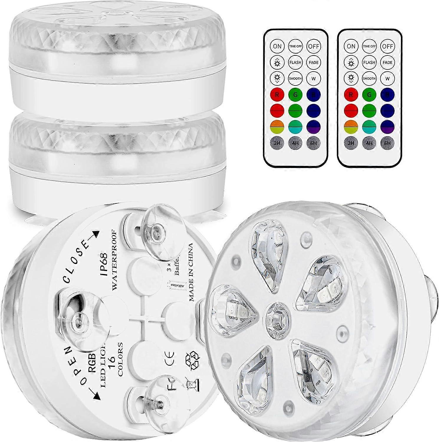 Waterproof LED Submersible Pool Light with RF Remote, Timer, 16 LEDs, Suction Cup and Magnet for Pool, Aquarium, Vase, Party (4)
