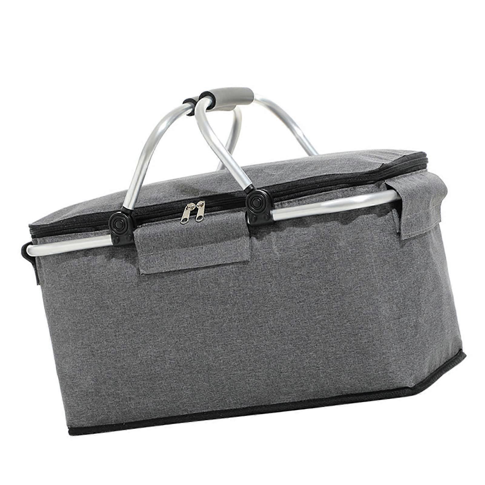 Insulated Cooler Basket for Travel and Camping, Foldable Picnic Bag in Grey, Durable Waterproof Material, Spacious Design