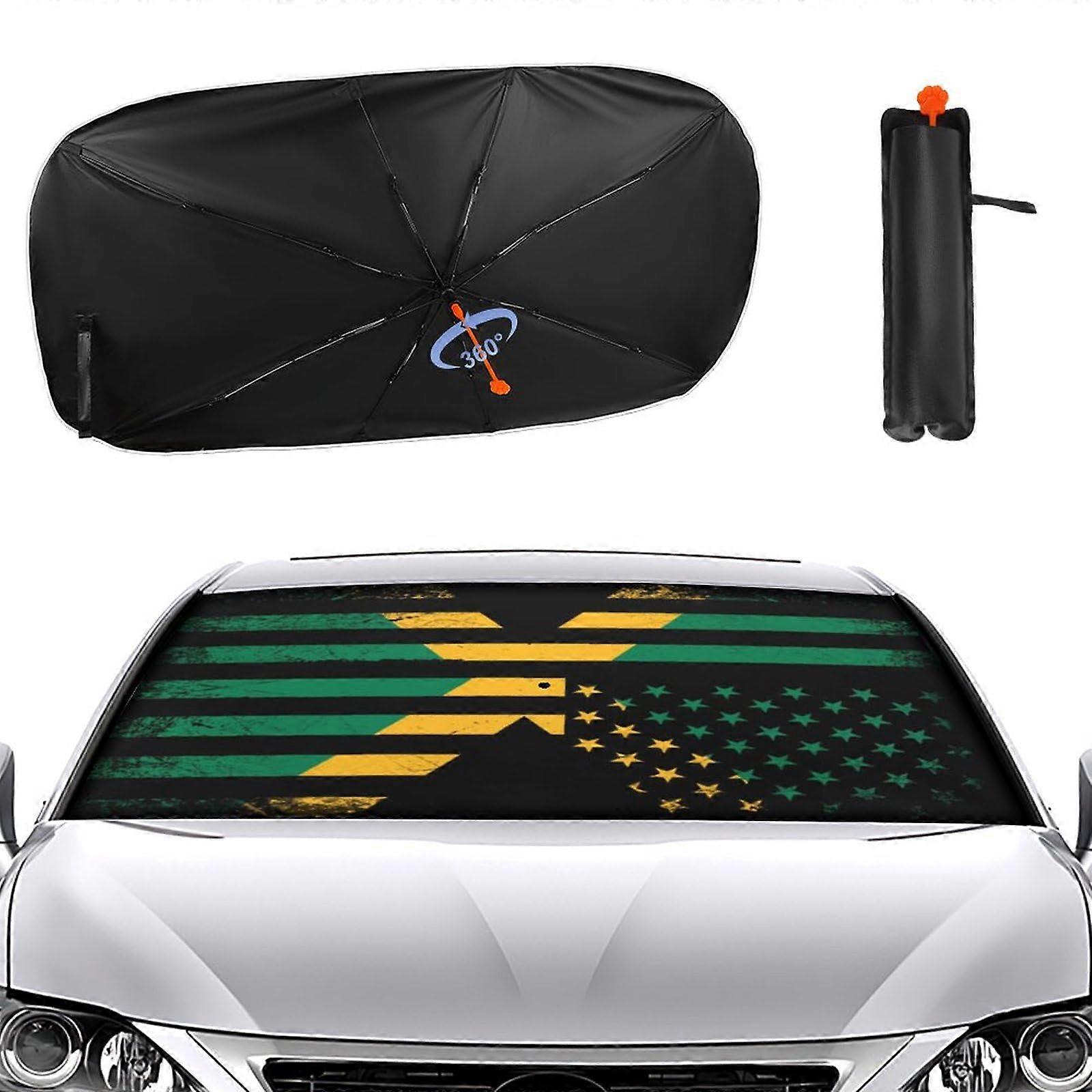 Jamaica Flag American Flags Retro Car Windshield Sun Shade Umbrella Foldable Keeps Vehicle Cool
