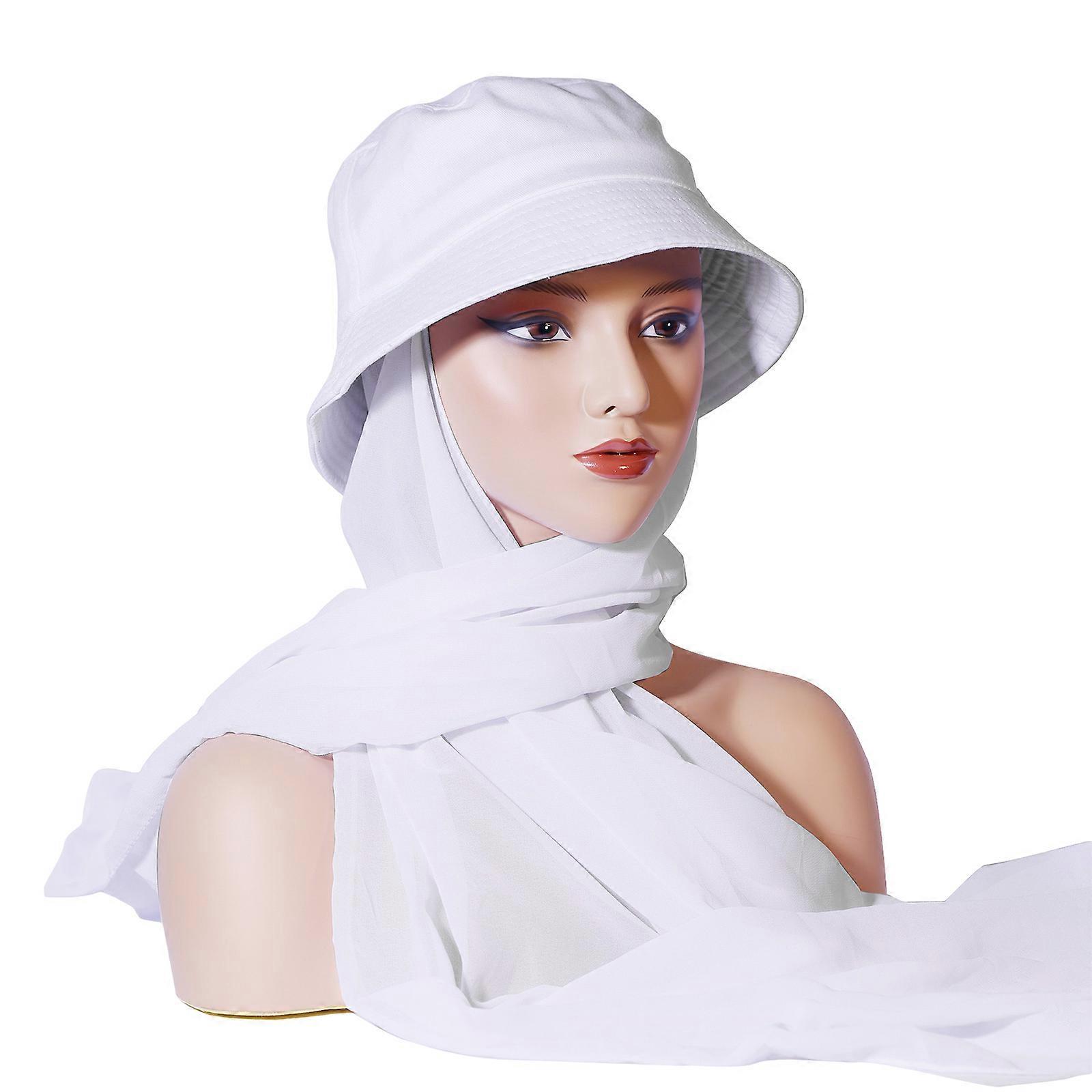 Stylish Women's Hijab Chiffon Bucket Hat With Matching Scarf For A Modern Look Headscarf Snowflakes white