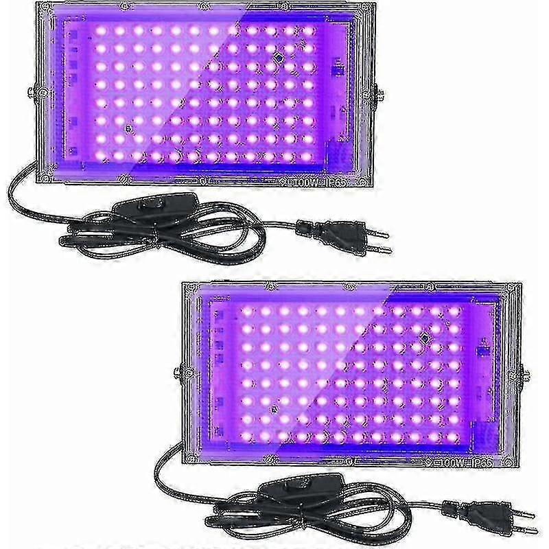 2颗100w uv led泛光灯黑光ip65防水,紫外线led灯,水族馆效果照明,派对,霓虹灯绘画,荧光海报
