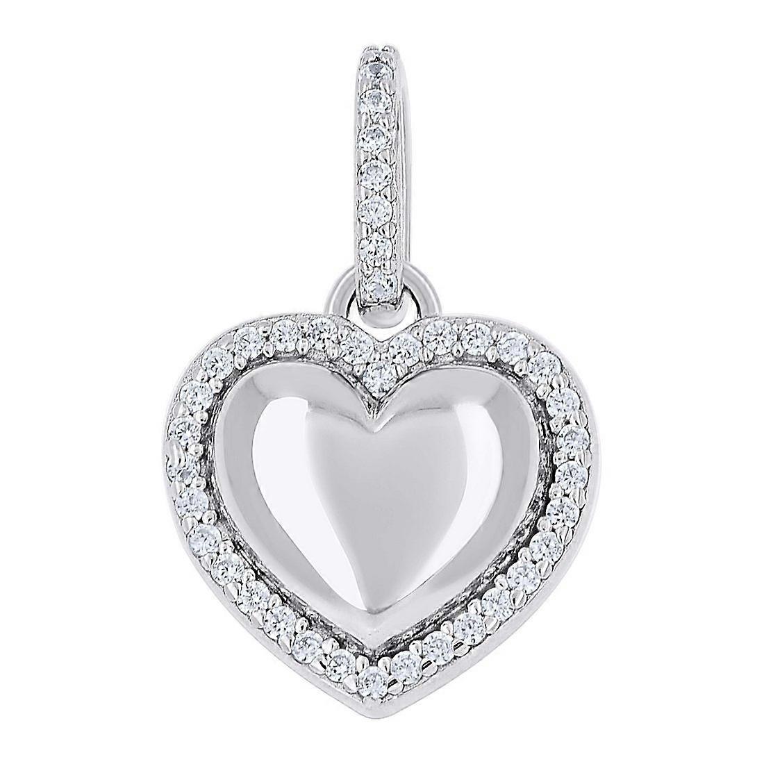 925 Sterling Silver Womens Cubic Zirconia Love Heart Pendant Necklace 12.7x19.2mm Wide-Pendant for Women
