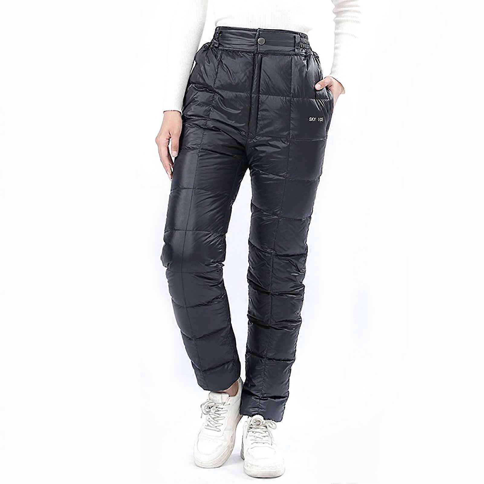 מכנסי פוך אווז גברים / נשים מכנסי פוך חמים מכנסי הליכה עמידים למים בחוץ קל משקל 90% נוצות אווז לבן מילוי עם שקית אחסון