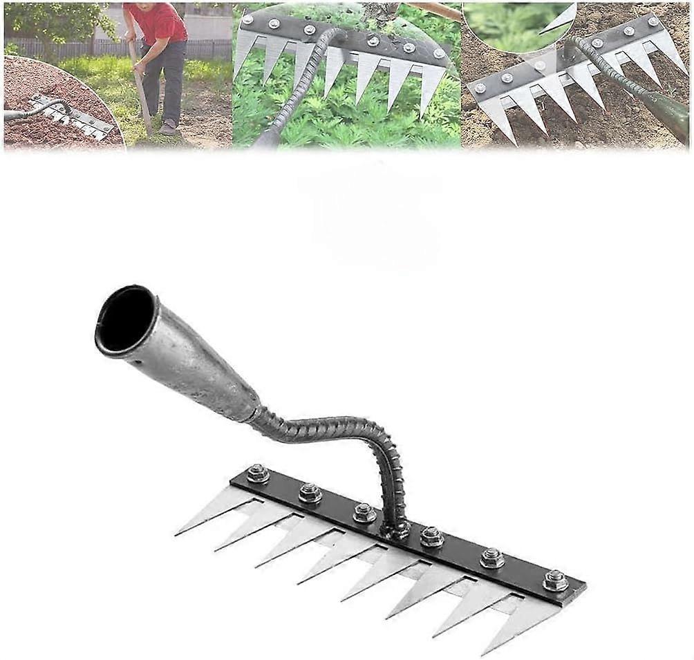 5/6/7/8 Teeth Carbon Steel Garden Weeding Rake, Iron Weed Rake Tool for Dethatching, Gardening and Backyard Lawn Loosening (8 Teeth)