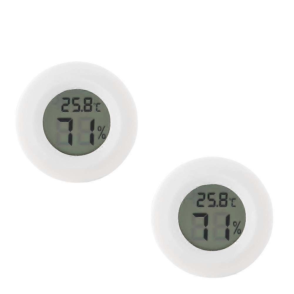 Mini Digital LCD Temperature Humidity Meter Thermometer Hygrometer Round White Pack of 2