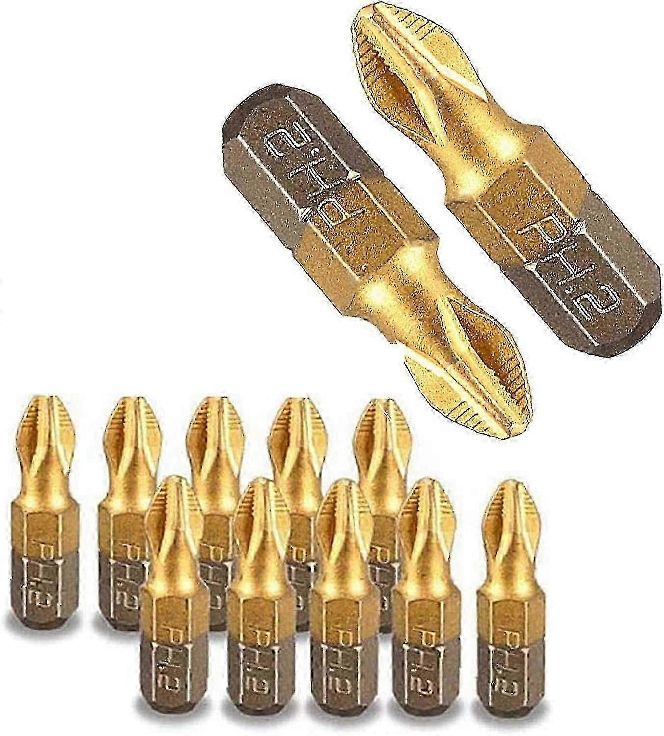 Magnetic Cross Head Screwdriver Bits 25mm, 10pcs Set Suitable for Various Brands, Titanium Plated