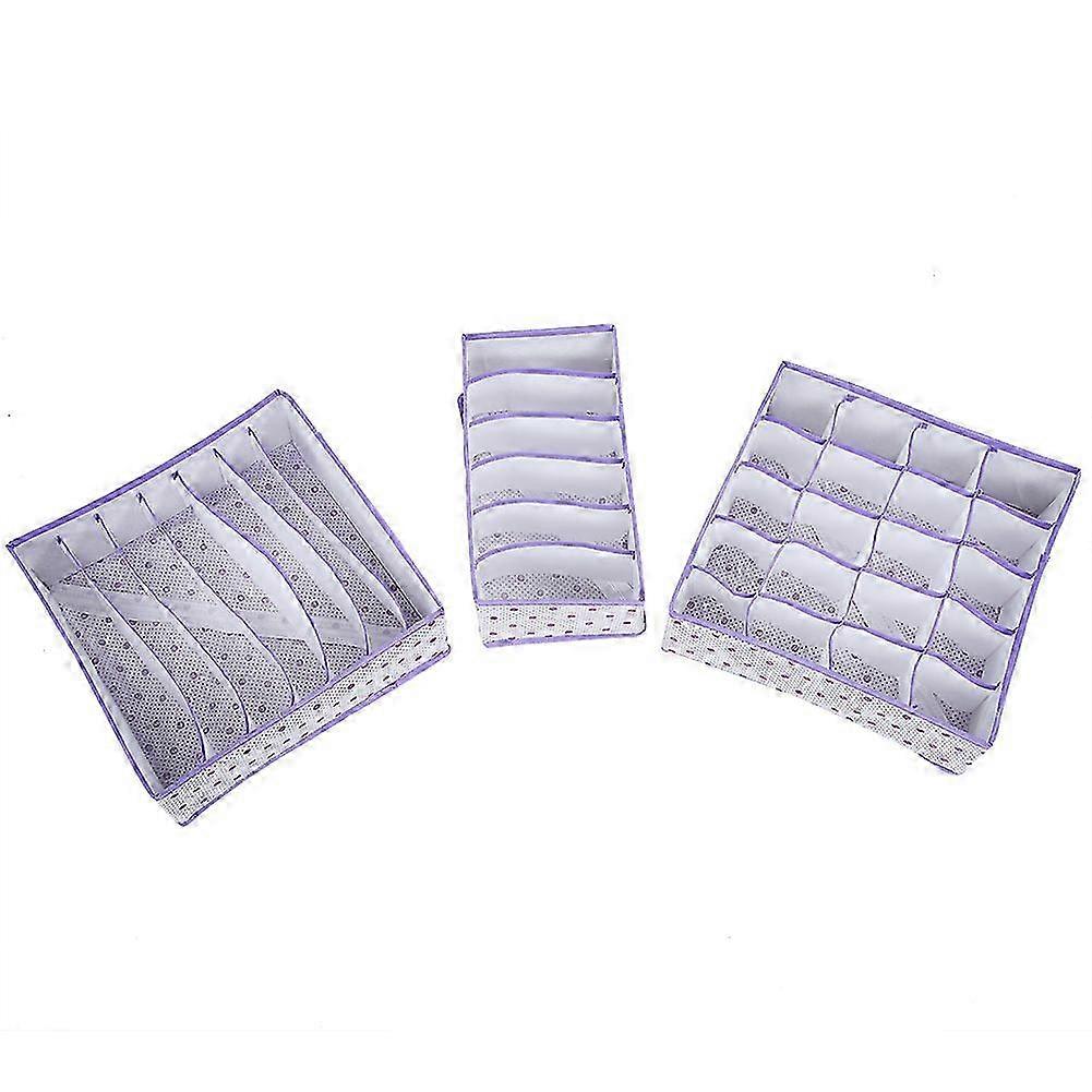 3 stk folde undertøj opbevaringsboks arrangør til sokker skab - lilla