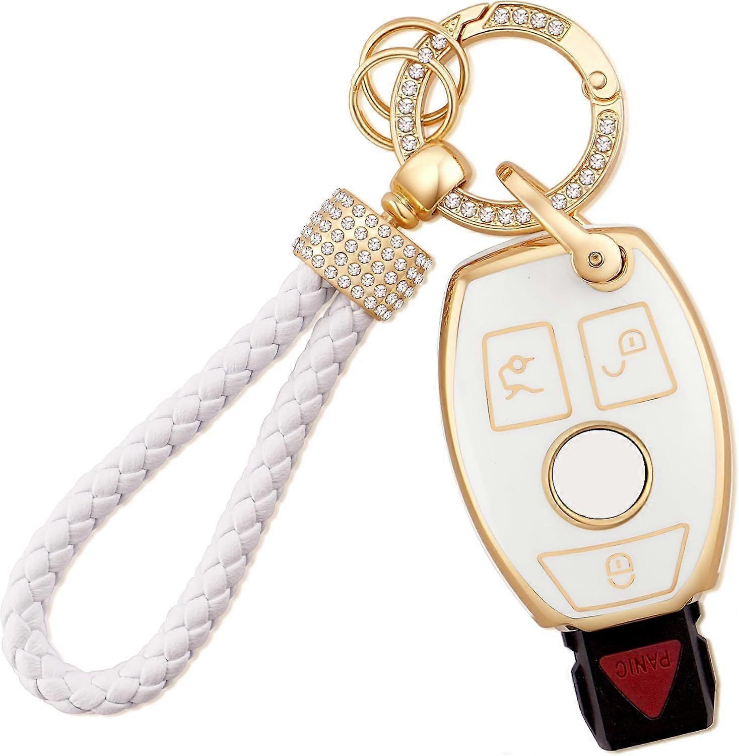 3 Buttons Soft TPU Key Fob Protector with Key Fob Keychain Fit for Mercedes Benz A B C E G R S M Class AMG Smart Key Fob Case(Bz-3R)