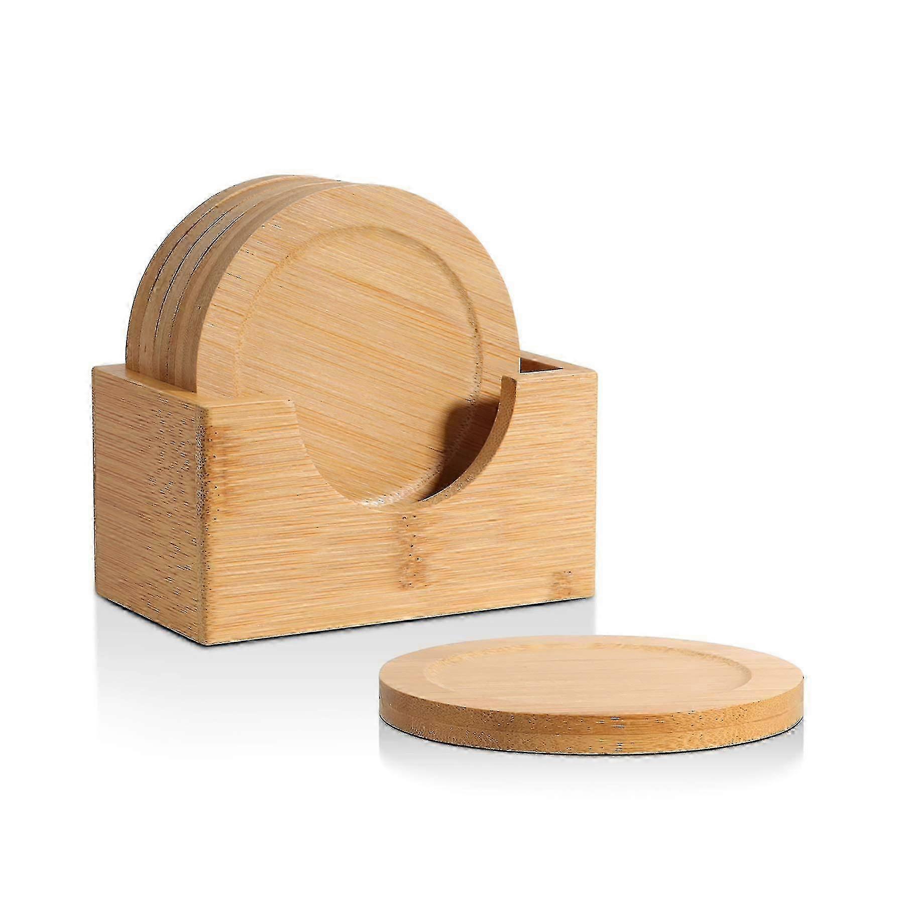 6 Wooden Coasters Set with Storage Box