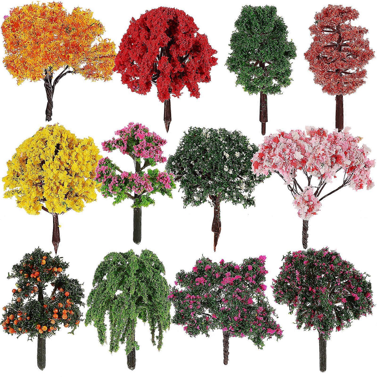 Plastic Fake Tree Model 12Pcs Assorted Color Reusability for Decor Mini Trees Models