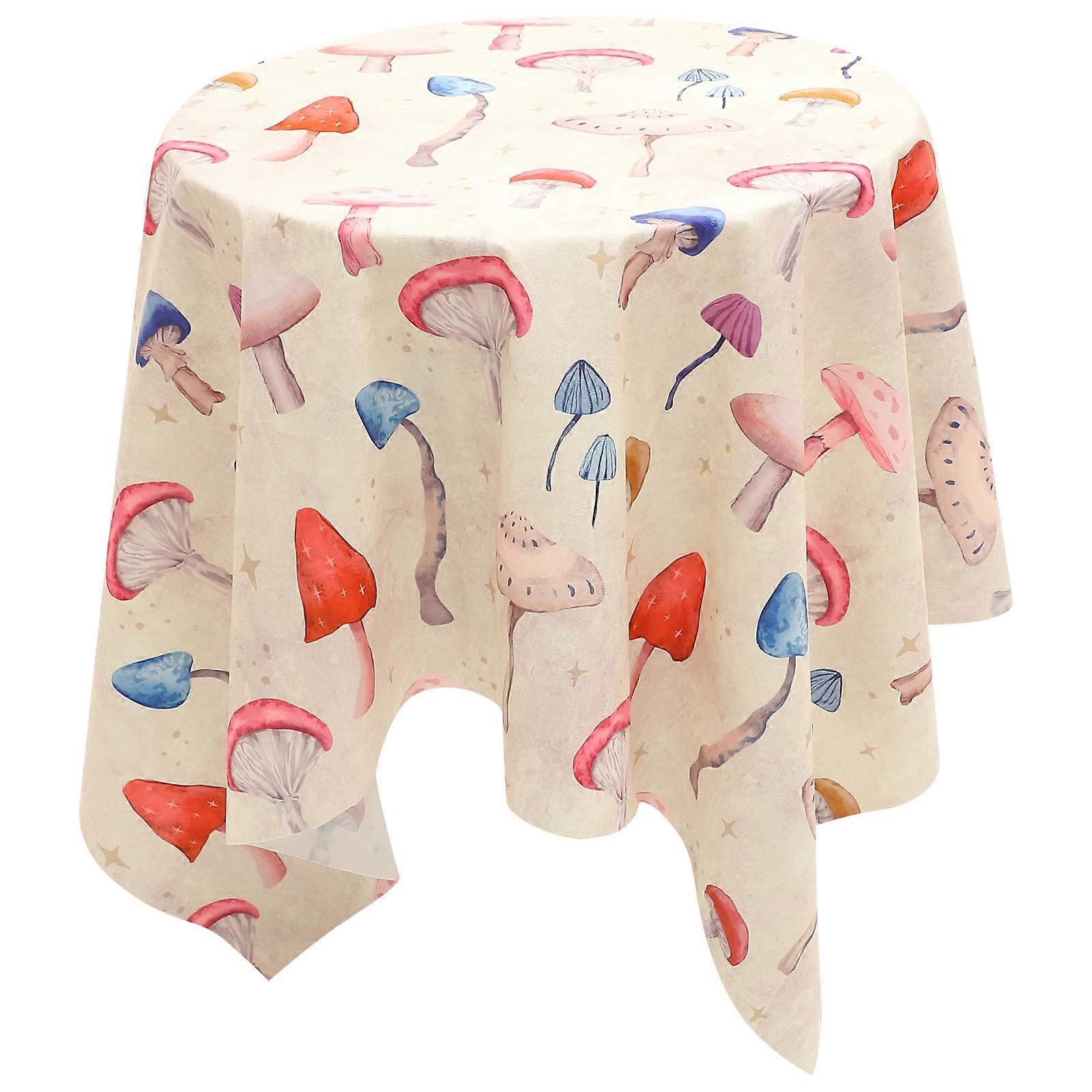 Polyester Tablecloths Mushroom Printed Table Cover For Side Table 140x140cm Multi-colored Water-resistant 1Pcs