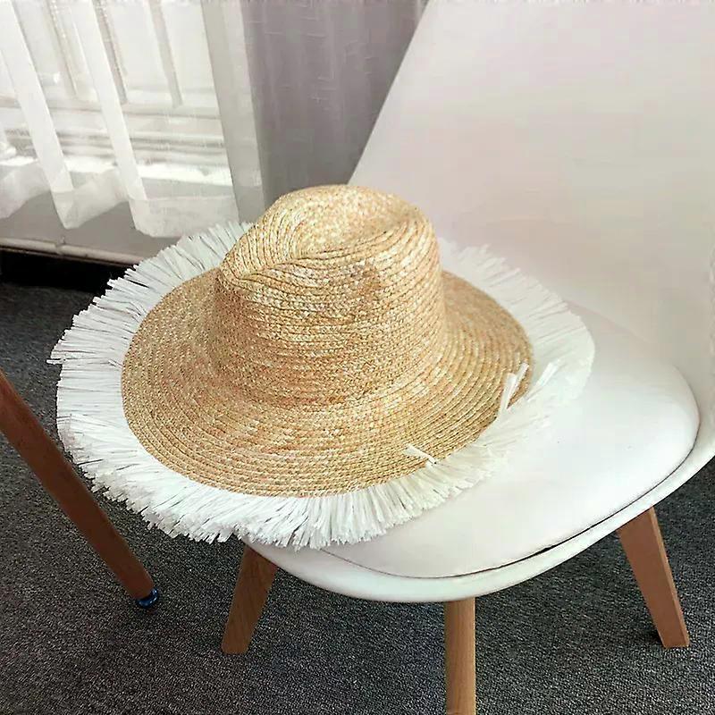 Cutout Straw Hat Hat For Women's Sun Hat French Style Large Brim Casual Solid Color Raw Edge Beach Style Hat 2025