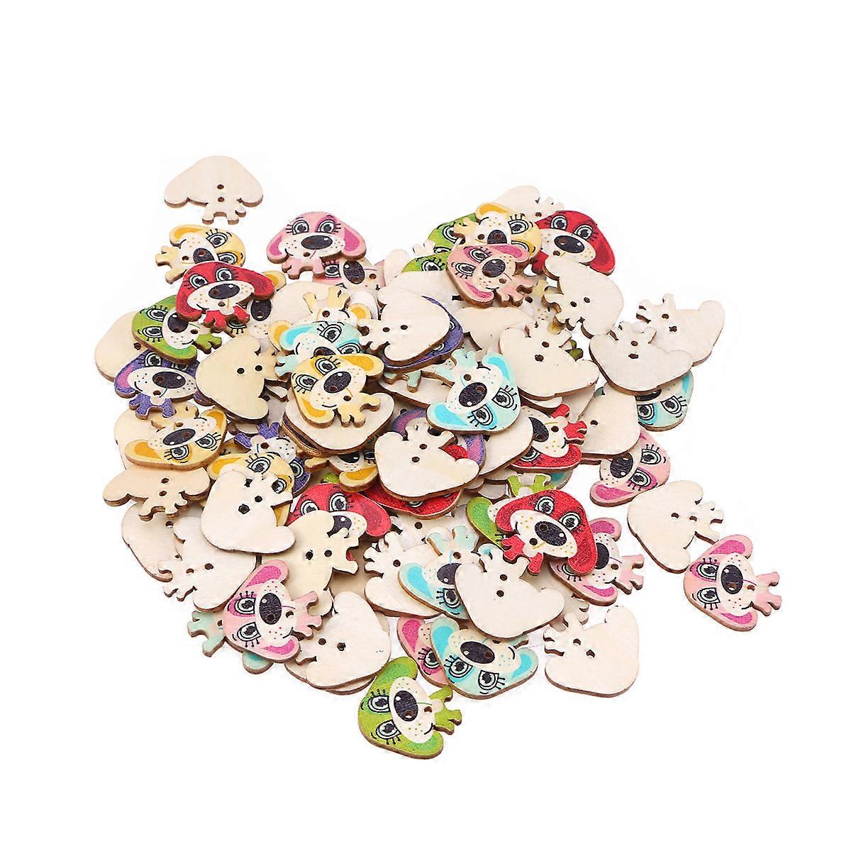 Assorted Color Wood Buttons for DIY Crafts Featuring 100Pcs Dog Decor Buttons