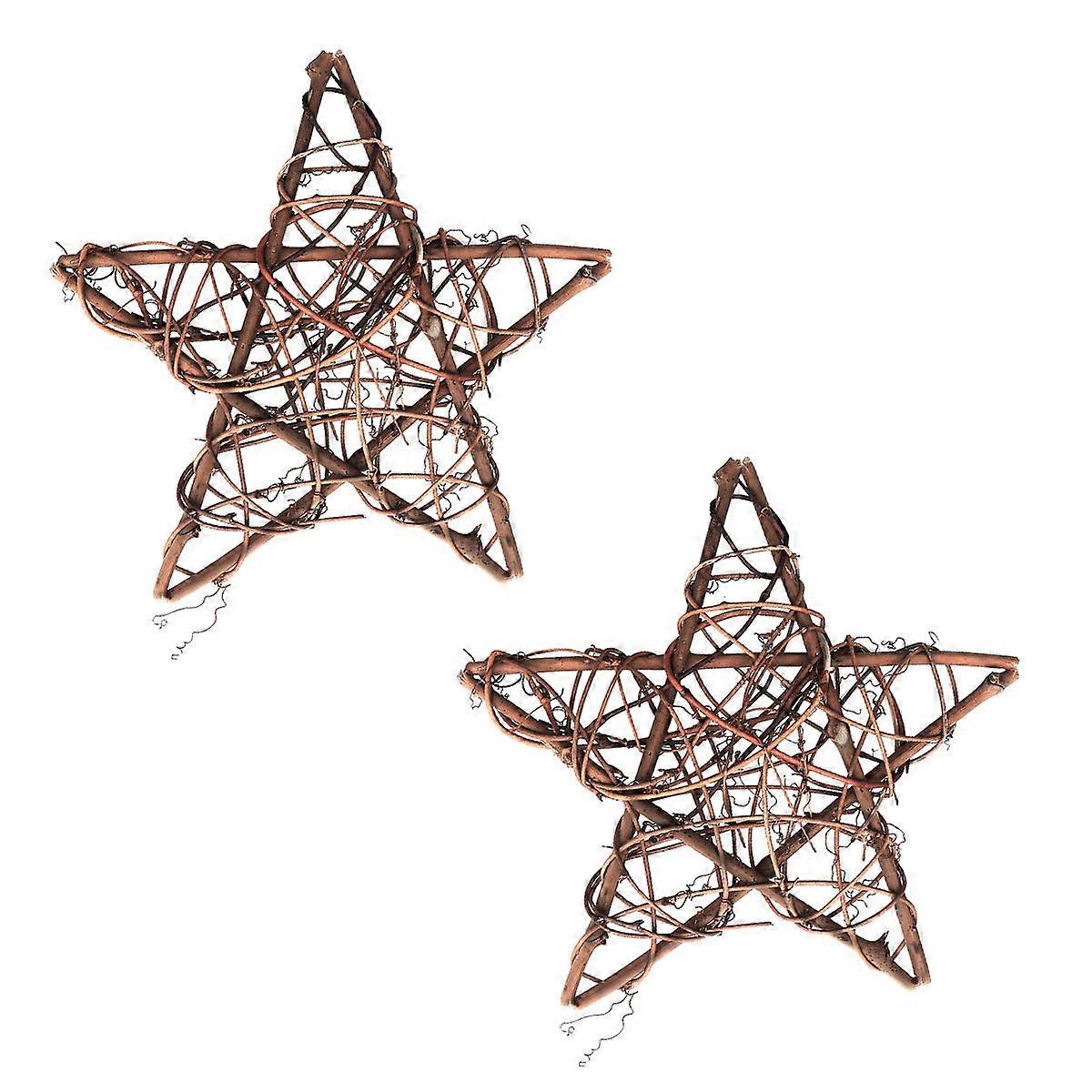 Decorative Rattan Pentagram Ornament for Christmas Tree Home Decor Light Brown 30x30cm 2Pcs