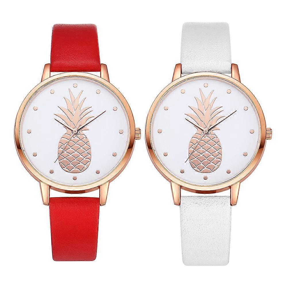 2pcs Casual Quartz Watches with Pineapple Pattern, Comfortable PU Strap for Students, Daily Wear & Parties