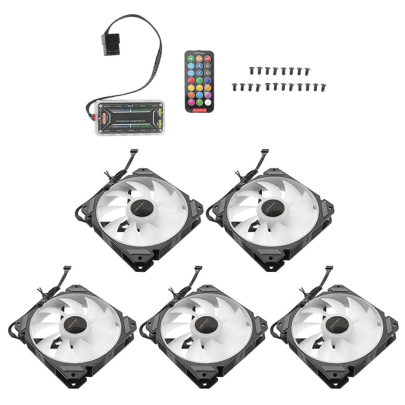 Pc Case Fan Cooling Fan With Controller For Gamers 12x12x2.5cm Assorted Color Rgb Lighting 5Pcs