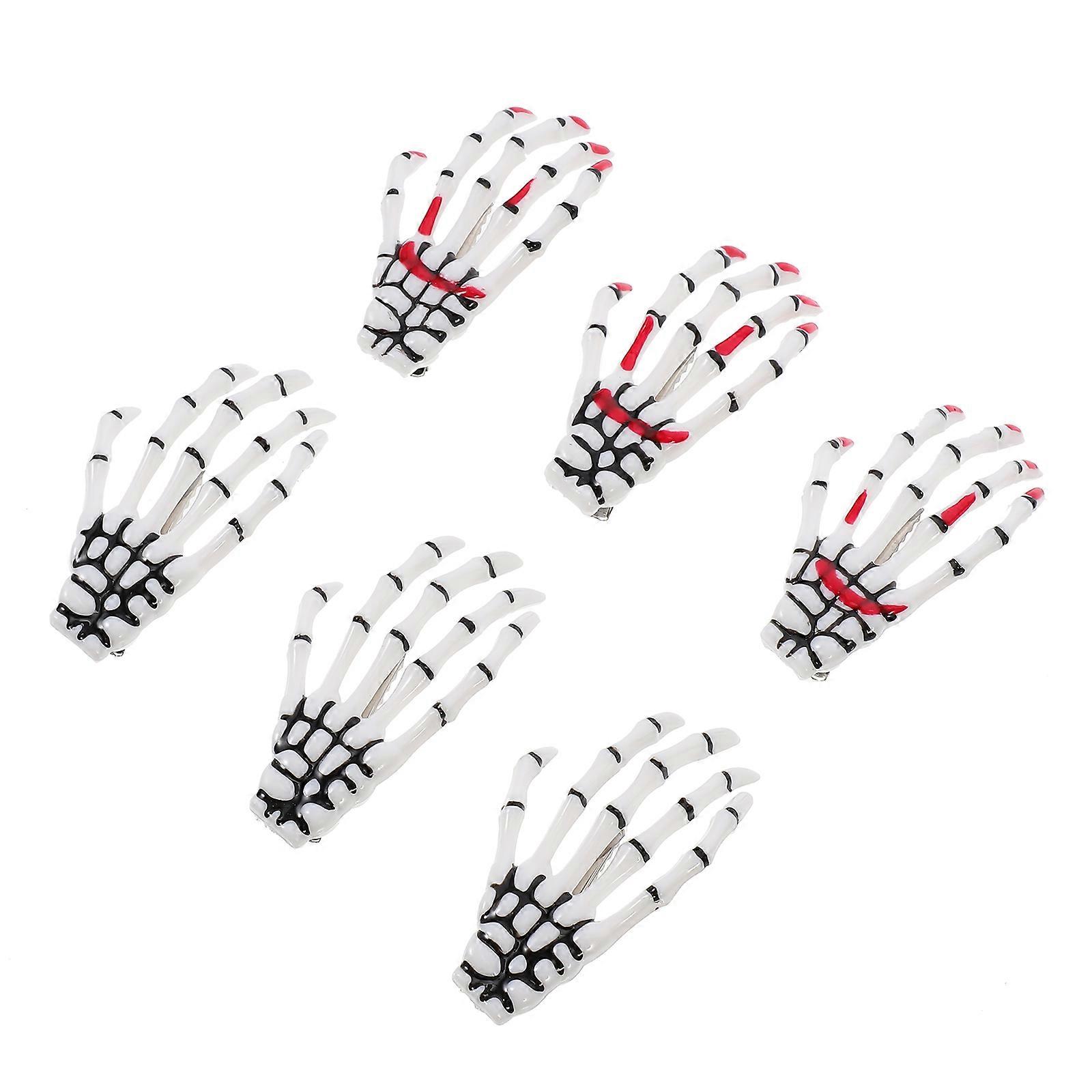 Assorted Color Hand Bone Hair Holder Halloween Theme 8.00X4.00X0.50CM Resin 6Pcs