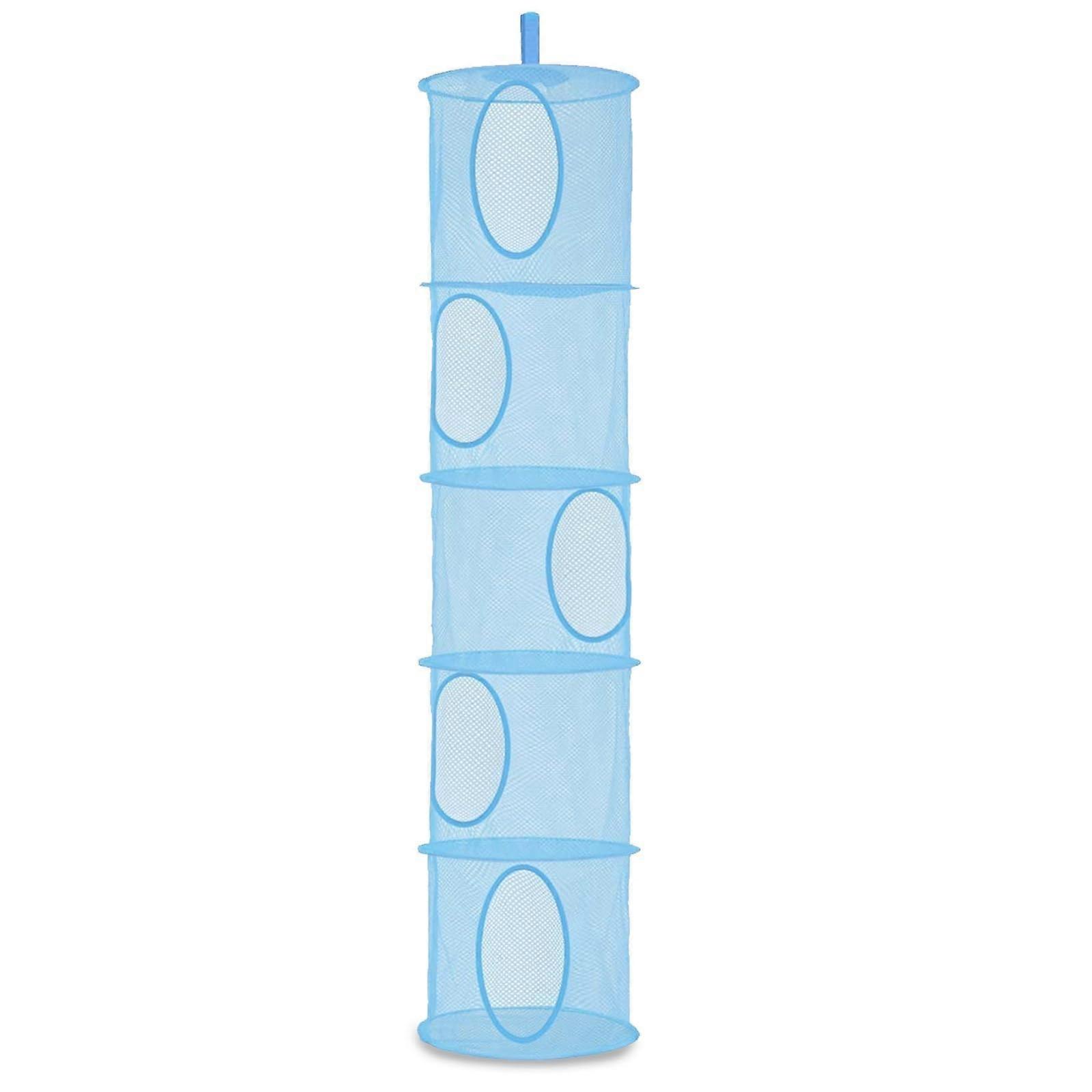 Hanging Toy Storage Organizer, 5 Compartments, Foldable Hanging Basket, Keeps Toys Tidy, Blue