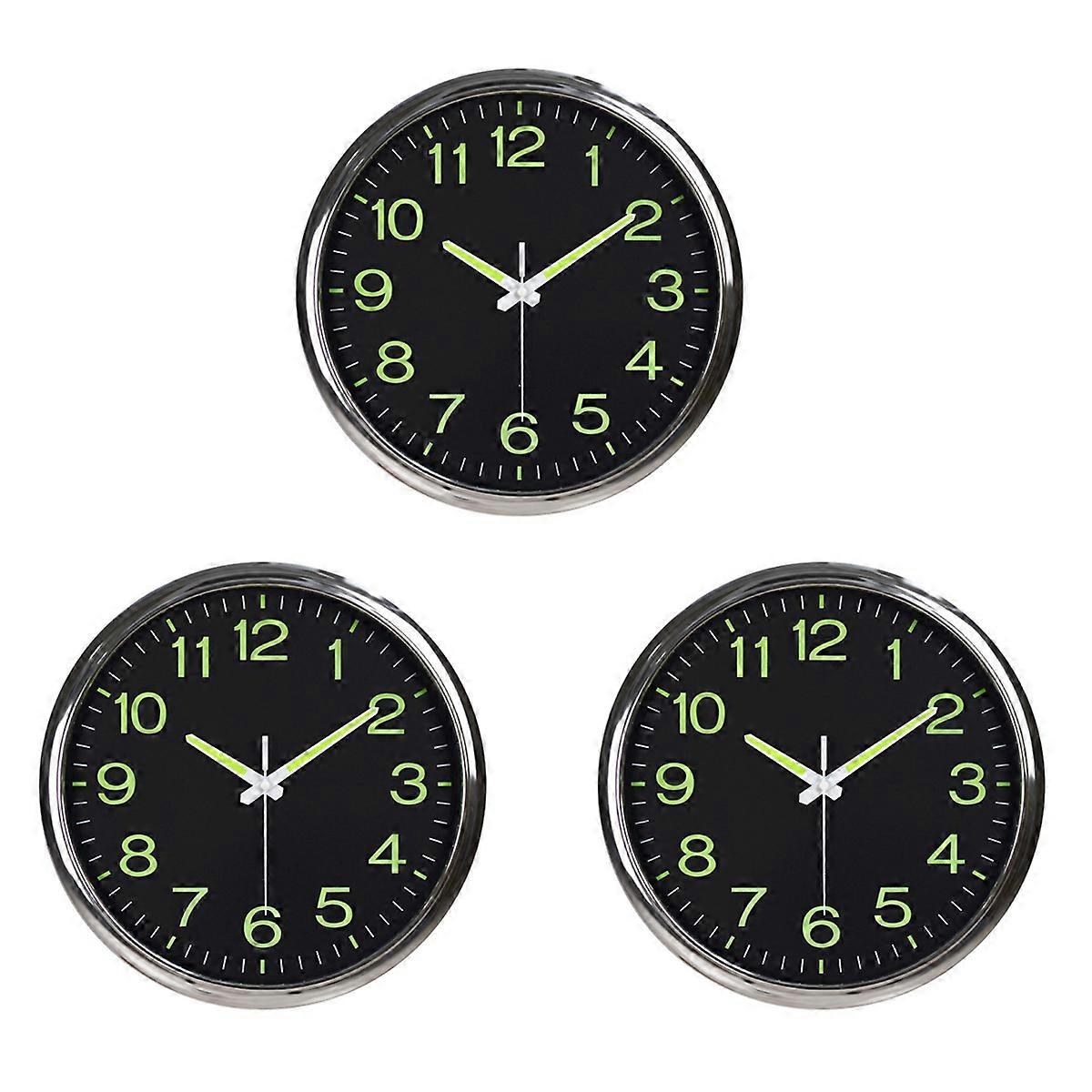 12 Inch Round Large Luminous Wall Clock Glow in the Dark -Silver