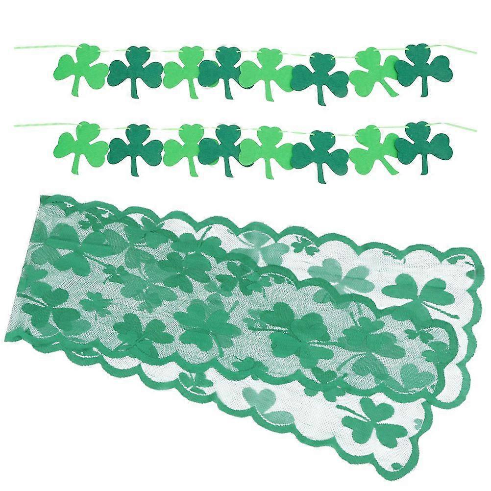 1 set of St Patricks Day Table Runner Decoration Lace Table Runners Hanging Banner