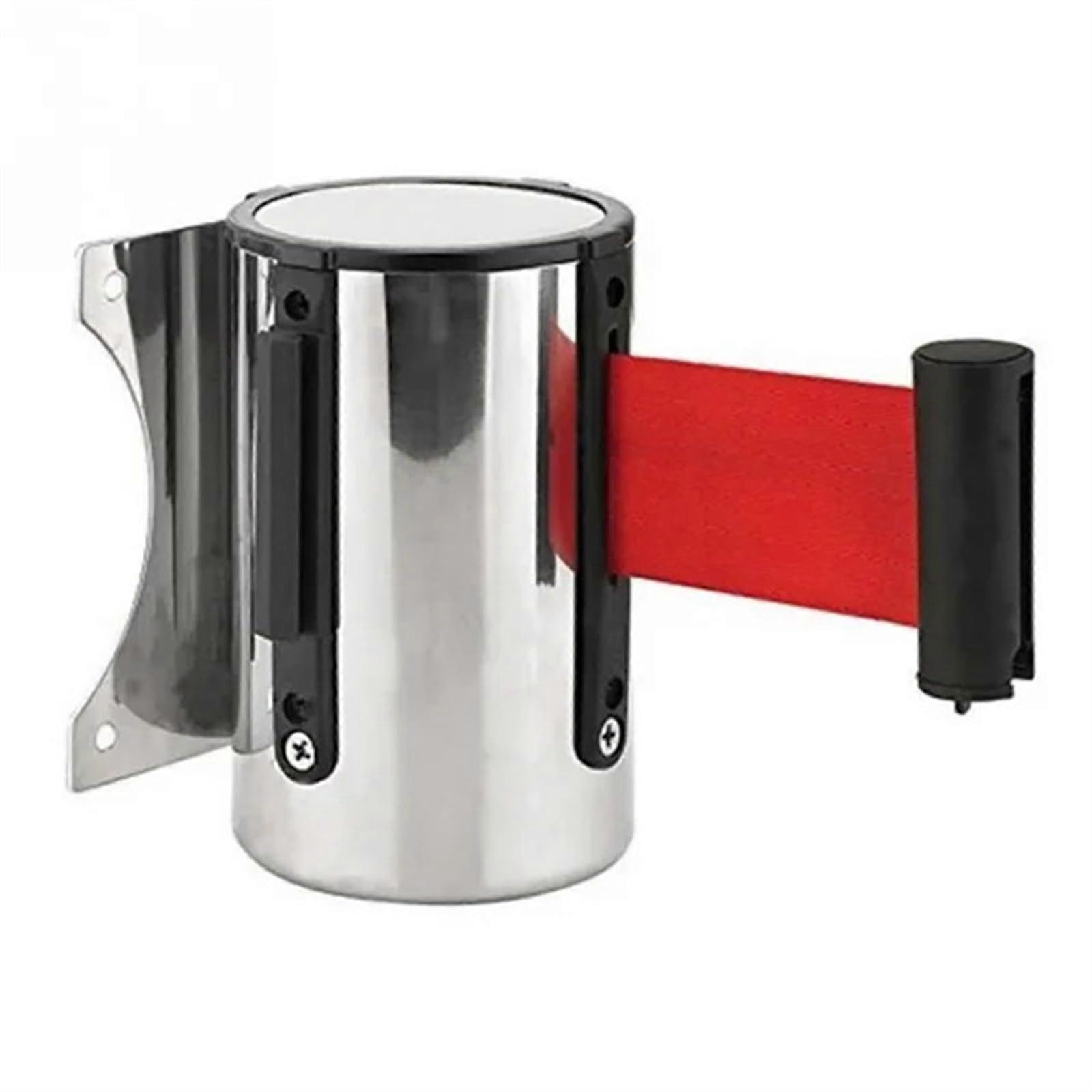 Queue barrier 3 pieces stainless steel, retractable belt barrier, wall mount, crowd control, 2 m, 3.0 m length adjustable (Red3.0m)