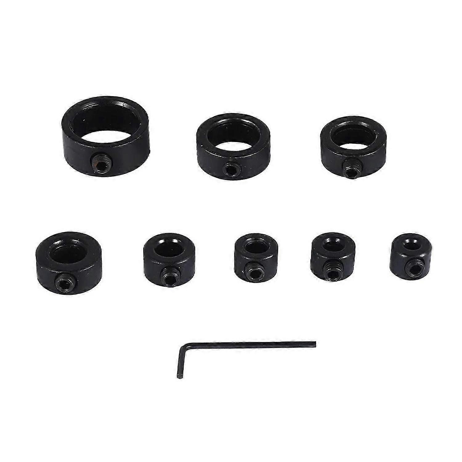 Drill Stop Bit Collar Set, 9PCS Adjustable Drill Depth Stop Collar Limit Ring with Carbon Steel Set