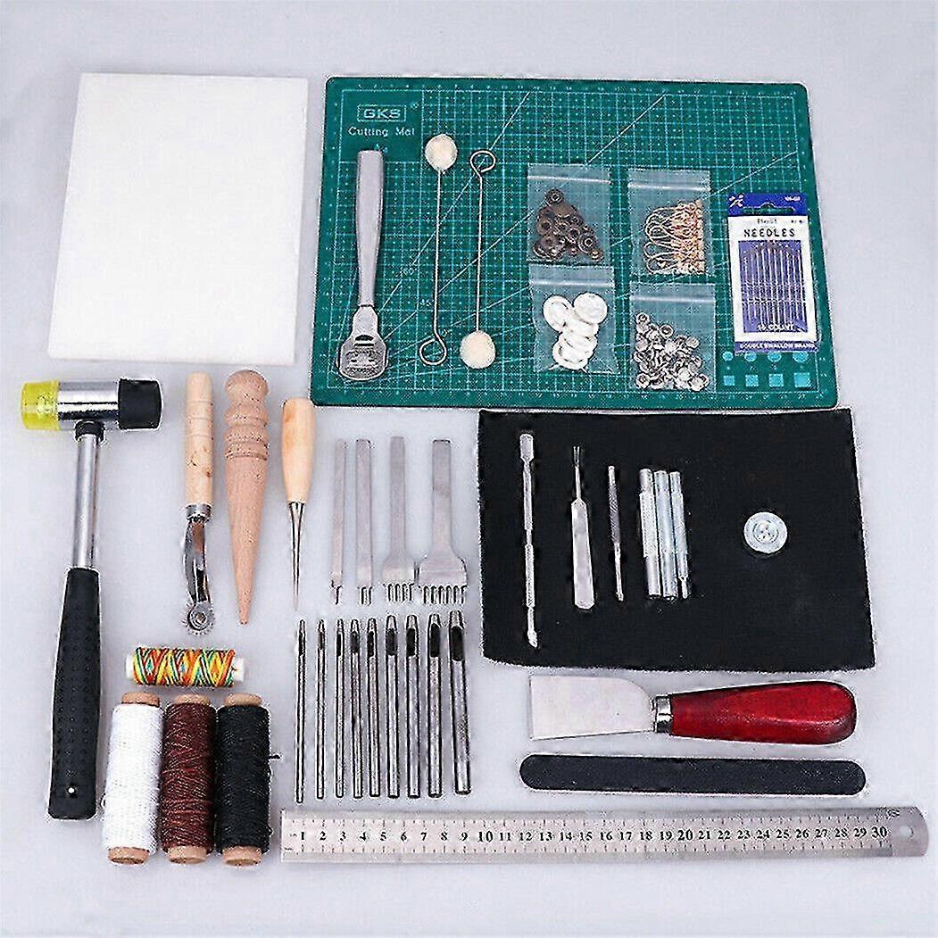 44Pcs Retro Leather Craft Tools Kit Stitching Sewing Beveler Punch Work Hand Tool 2025