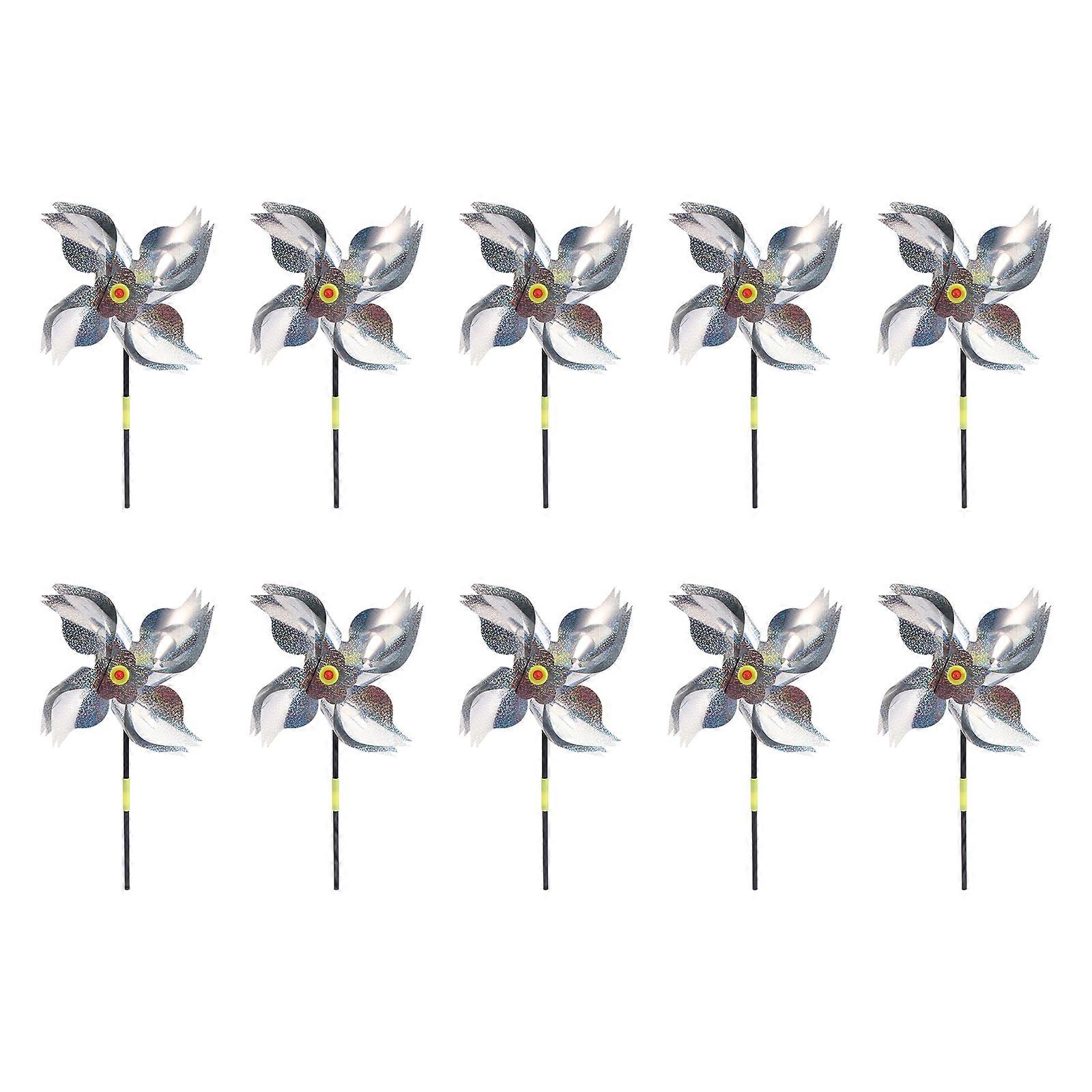 Windmill Toy Outdoor Decorative Style Garden Balcony Pinwheels Silver 50x24cm Bird 10Set
