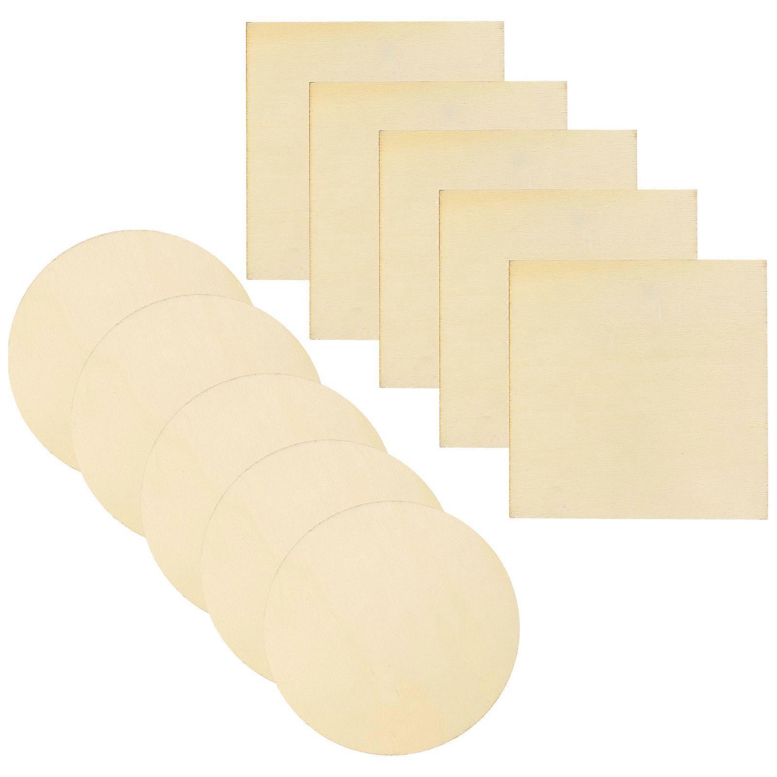 Wood Slices Natural Wood Unpainted Square Round for DIY Crafts Home Decor 10pcs