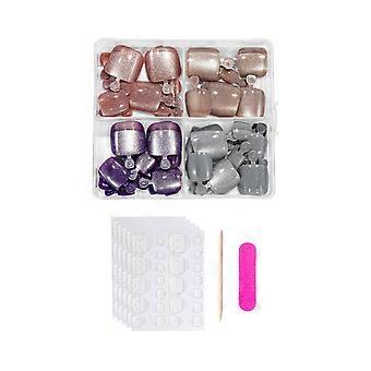 Press on Toenails,Short Square Fake Toe Nail,Full Cover Glossy Acrylic Toenails,Glitters Press on Toenails For Womens Multicolor