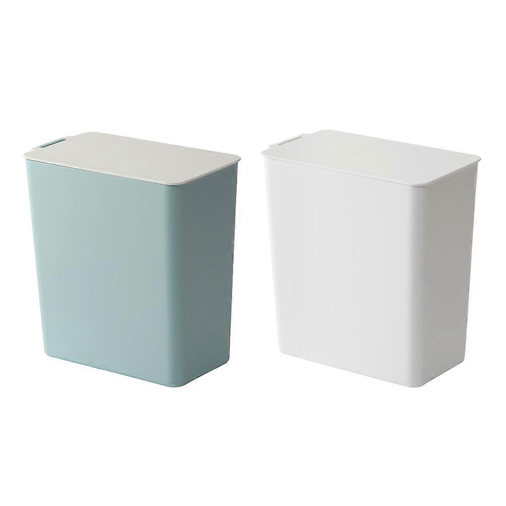 Stylish Mini Plastic Trash Can with Lid – Compact Desk Waste Container for Home Office Recycling & Disposal, Space Saving Design, Blue