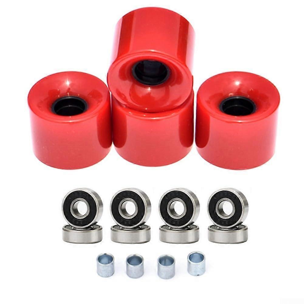 Skateboard wheels, complete set, 60 x 45 mm, 78A, with ABEC9 bearings, for longboard and cruiser, red