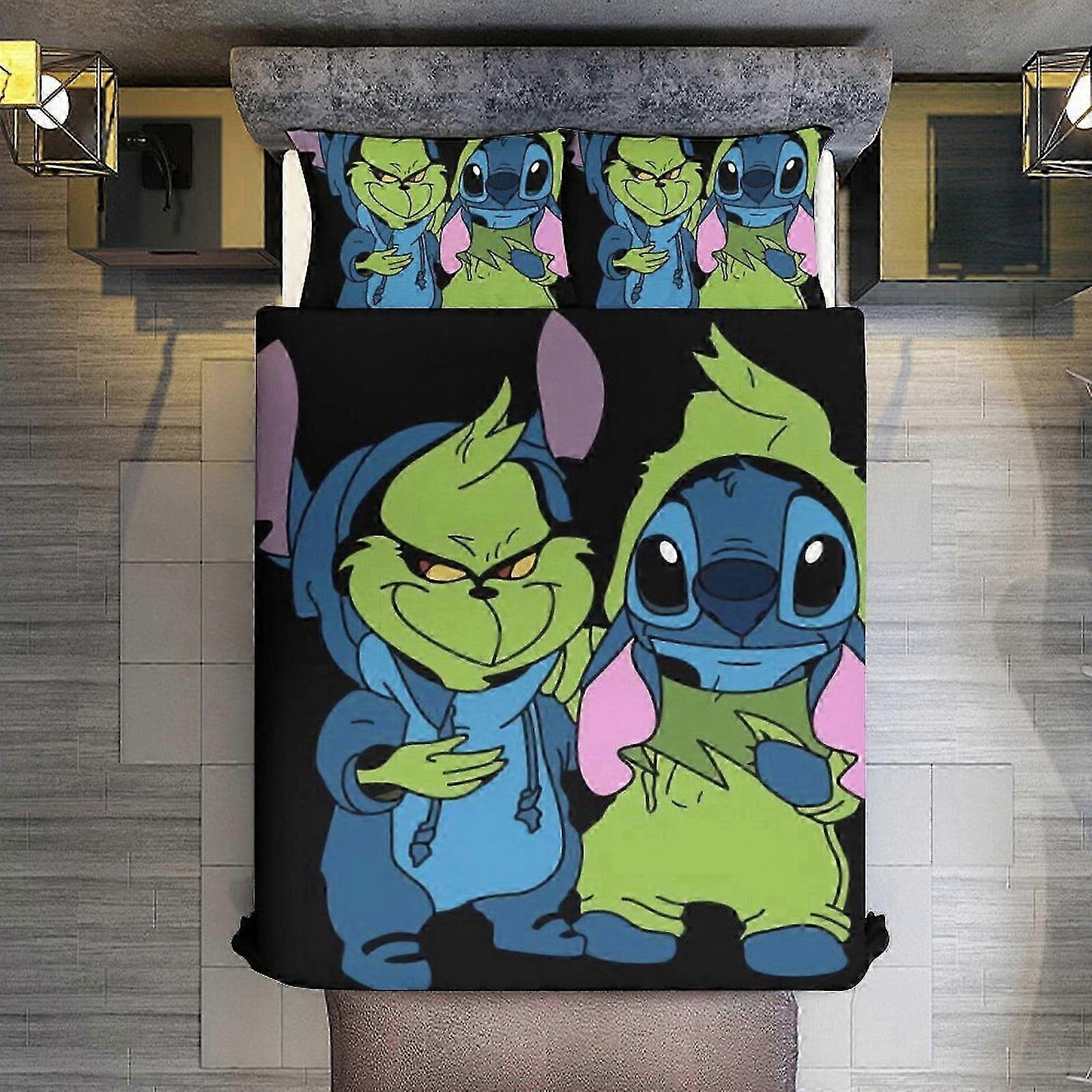 Conjunto de capa de edredom de 3 peças com zíper e fronhas, microfibra super macia, tamanho completo, resistente ao desbotamento, adequado para o tema Grinch