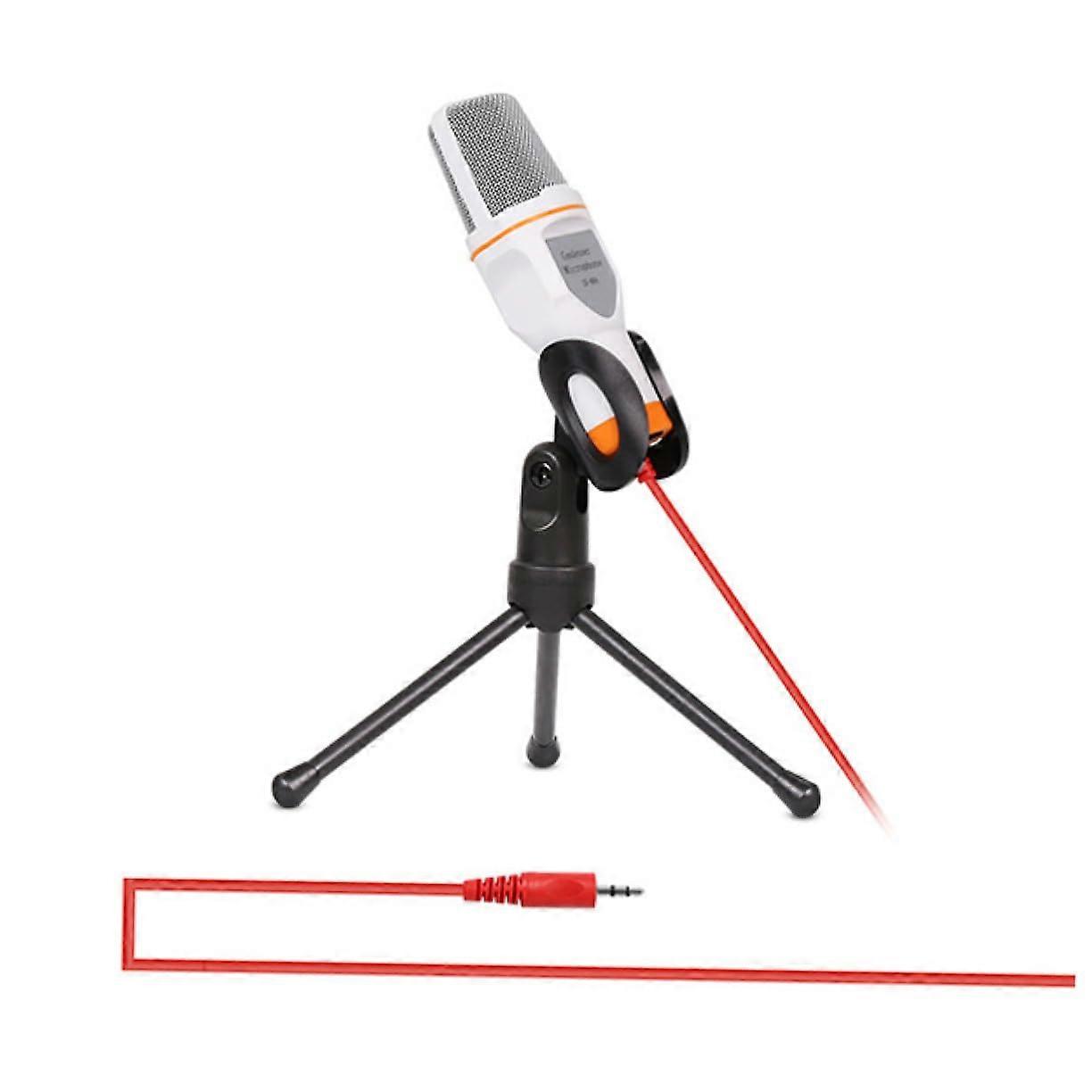Microphone with Retaining Clip and Holder, White Condenser Karaoke and Podcast Microphone for Skype and MSN