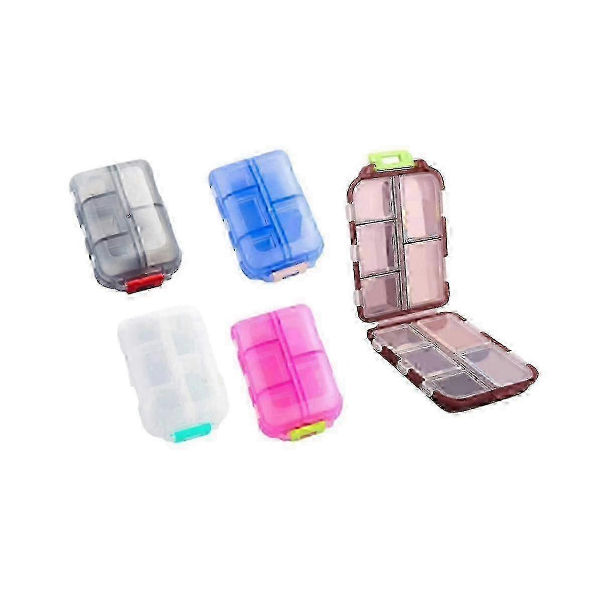 Pack of 5 Travel Pill Box with Labels, Seven-Day Medicine Organizer with 10 Compartments