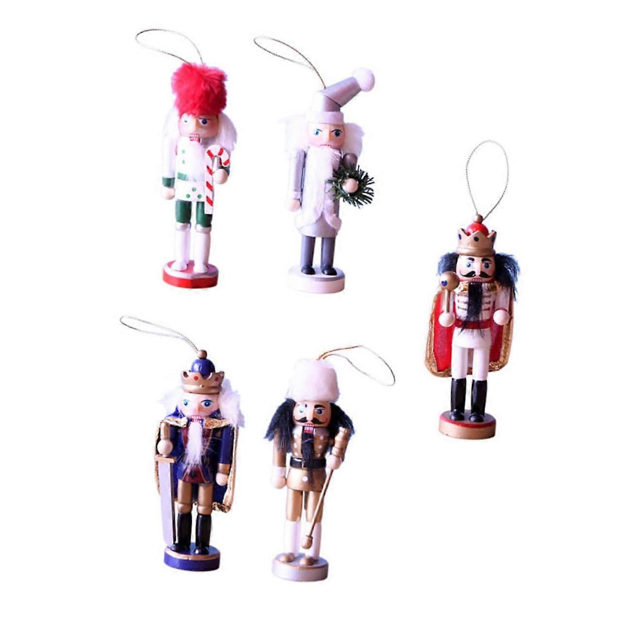 Christmas Nutcracker Puppet Ornaments Set of 5, Wooden Festive Home Decor, Elegant and Delicate Holiday Style