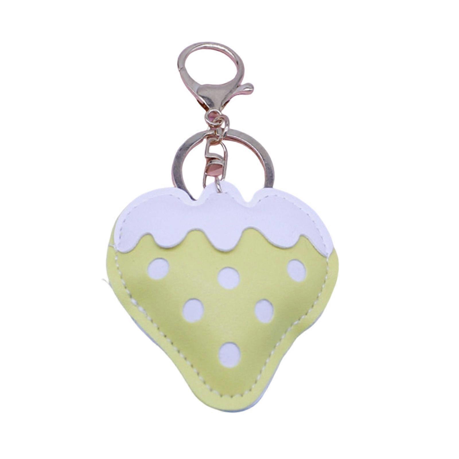 Strawberry Patterned PU Leather Keychain Set Sturdy Materials Soft Touch Ideal for Bag Charm Romance Presents Yellow
