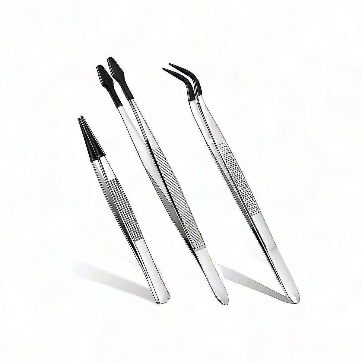 3 Pcs Styles Rubber Tipped Pointed Tweezers Set