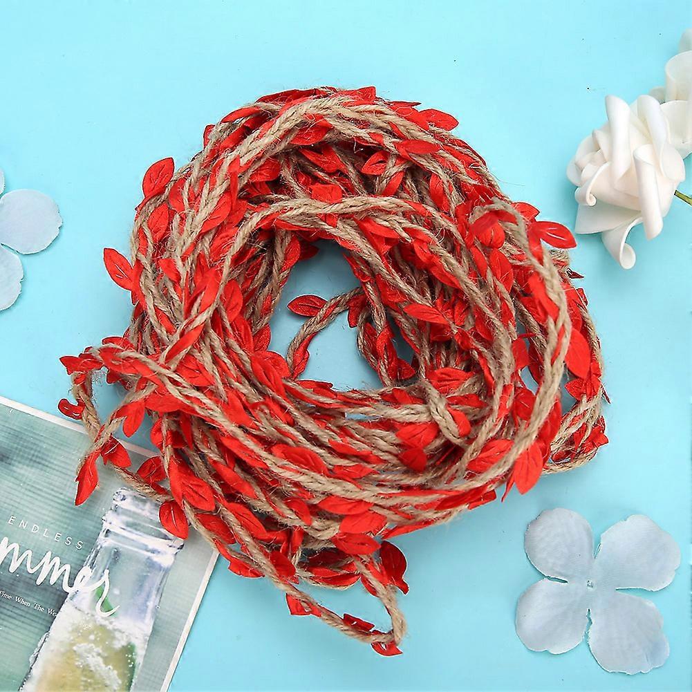 10 Meters Artificial Leaf Ribbon Braided Garland Weaving Hemp Rope Bouquet DIY AccessoriesRed