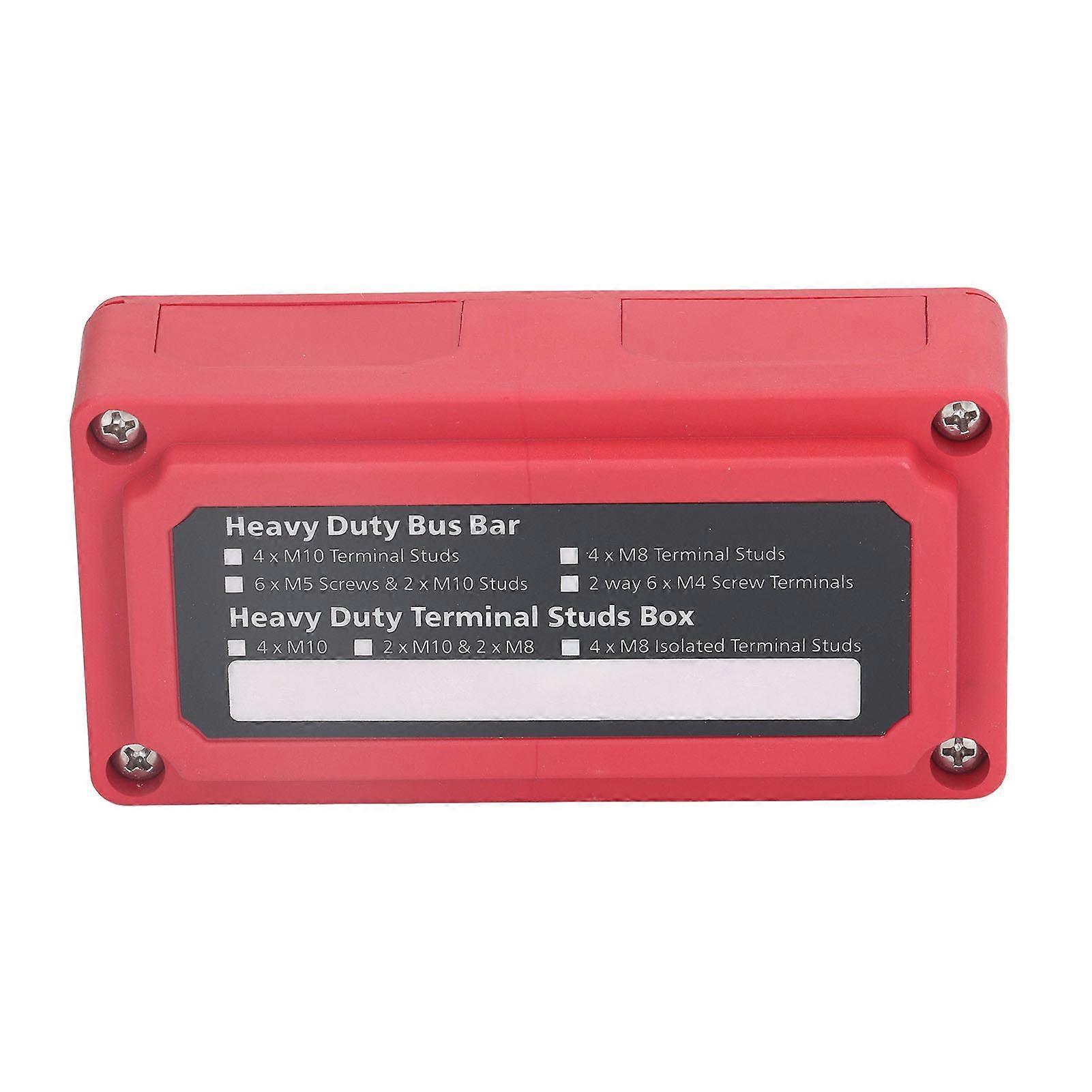 Bus Bar Box with Screws M10 Terminal Studs Power Junction Distribution Block Busbar Box 48V 300A Red 