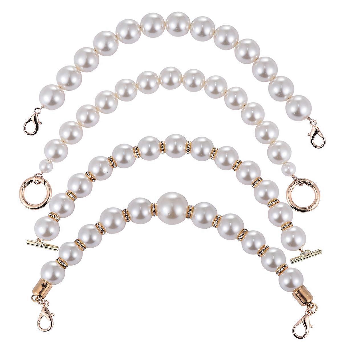 4pcs Pearl Bag Chains with Spring Ring, Lobster Clasp & Buckle – Light Gold Metal Accessories for Handbag Decoration & DIY Craft Projects