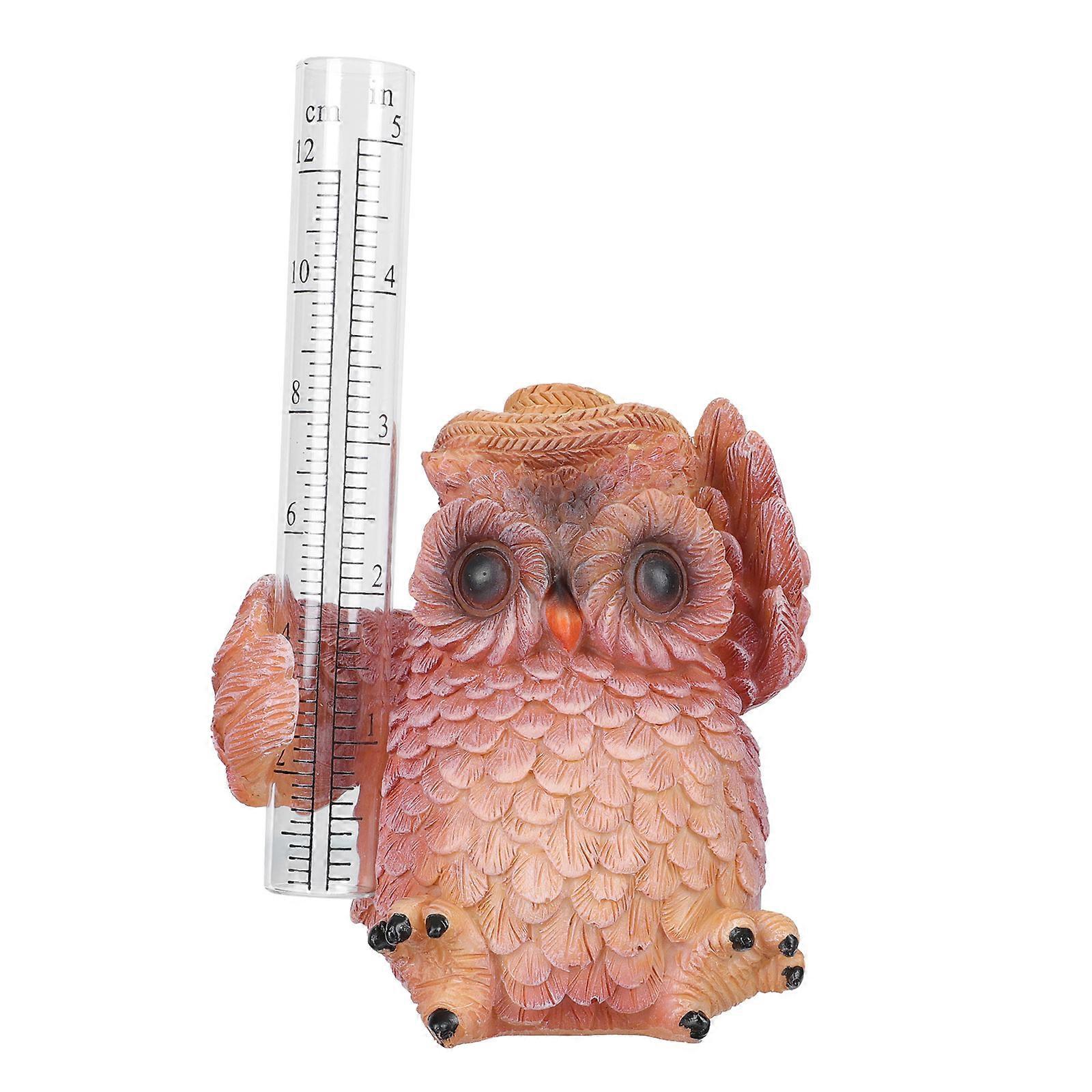 Yard Owl Resin Figure Classic Design Homeowners Gardeners Rain Gauge Tool 1Pcs
