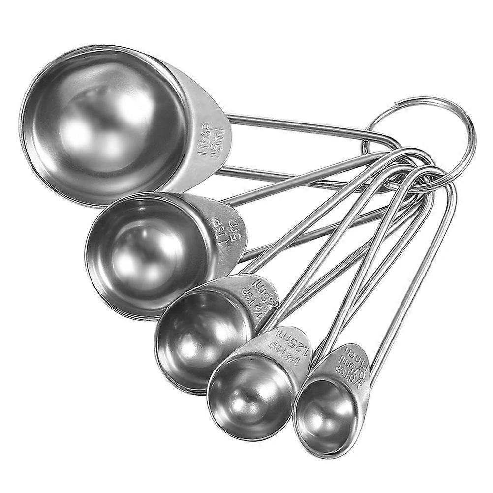 Nested Measuring Spoons Stainless Steel Set of 5 Baking Teaspoons Tablespoons for Dry and Liquid Ingredients Silver 3.9×2×1.2in